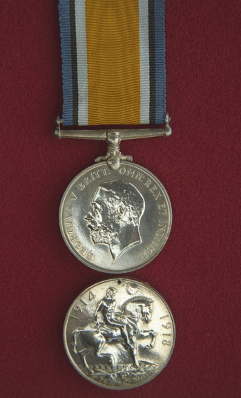 British War Medal. A circular, silver medal, 1.42 inches in diameter.
