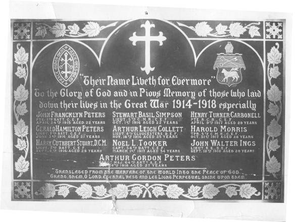 St Paul roll of honour plaque