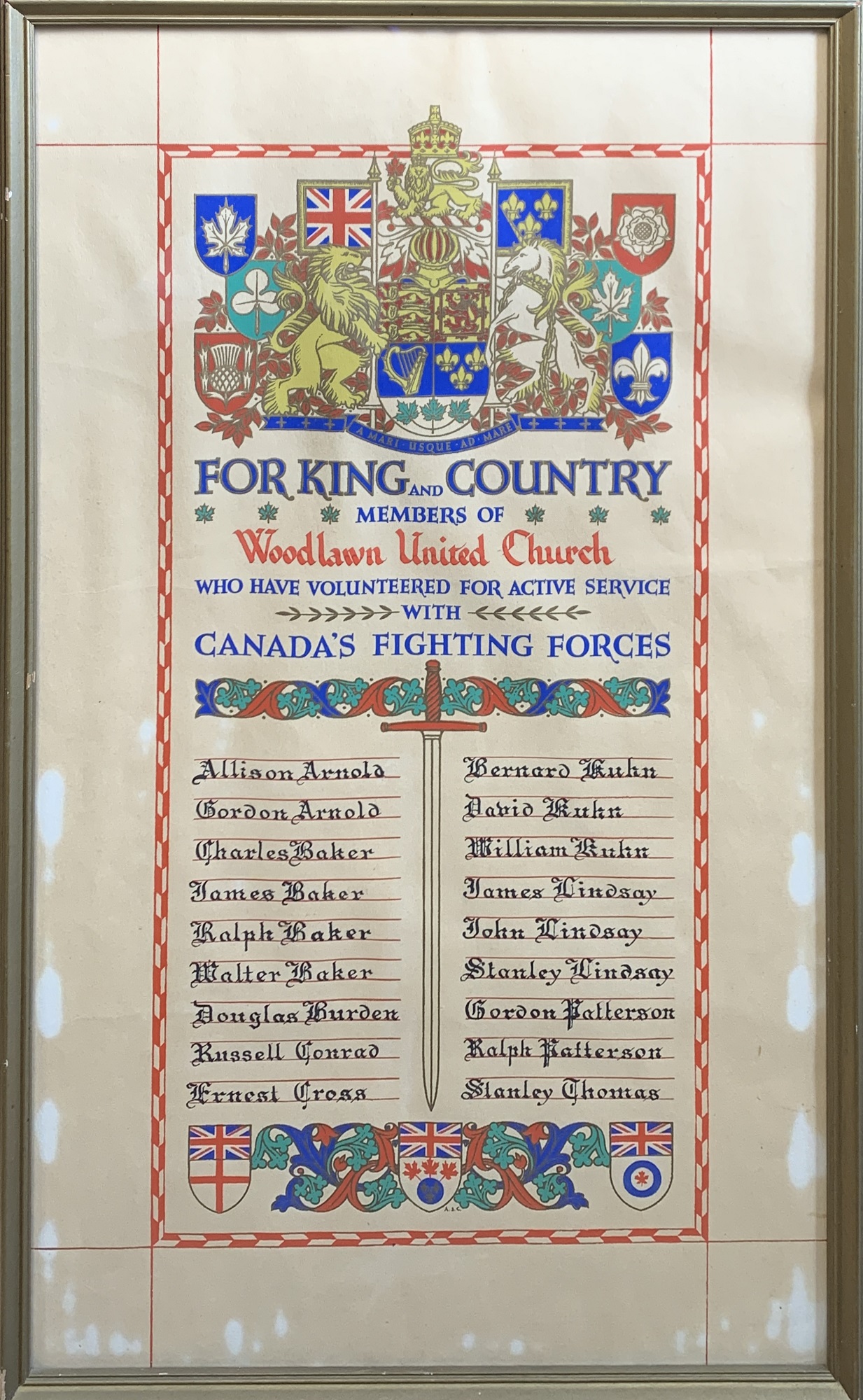 Woodlawn United Church Second World War Honour Roll