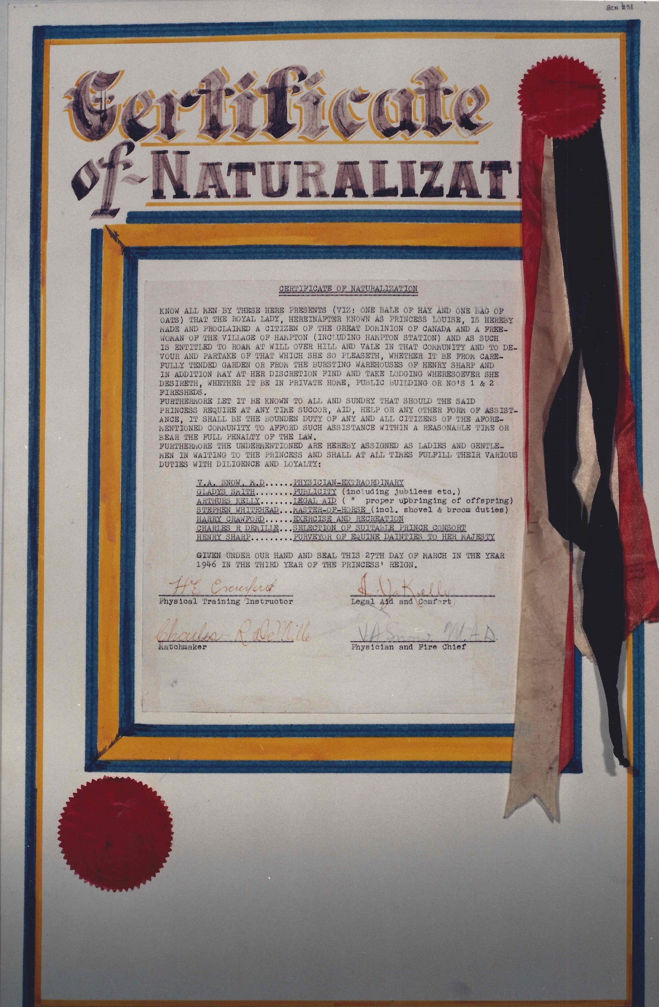 Certificat de naturalisation de « Princess Louise ».