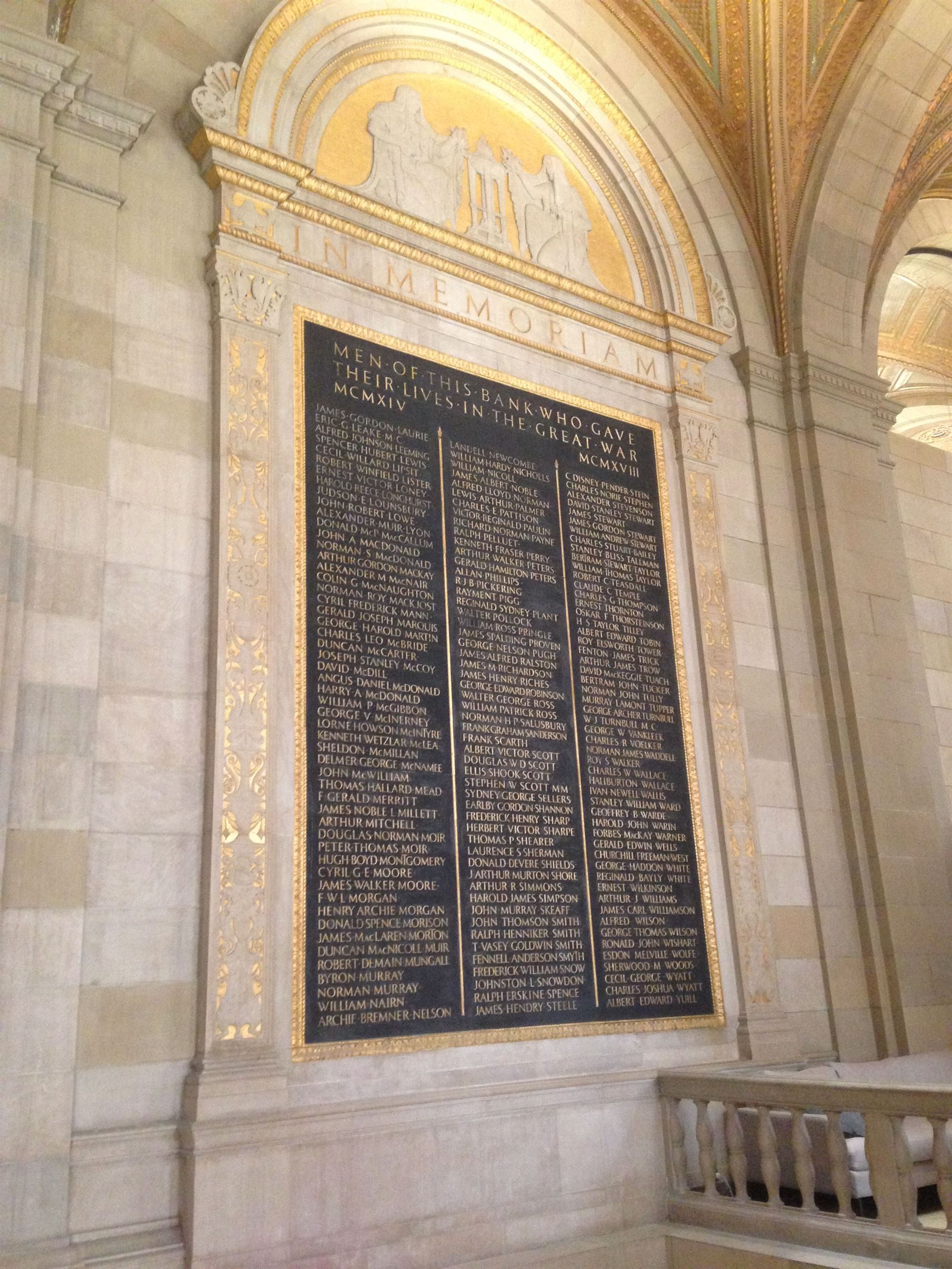 One of the two Royal Bank First World War memorial tablets.