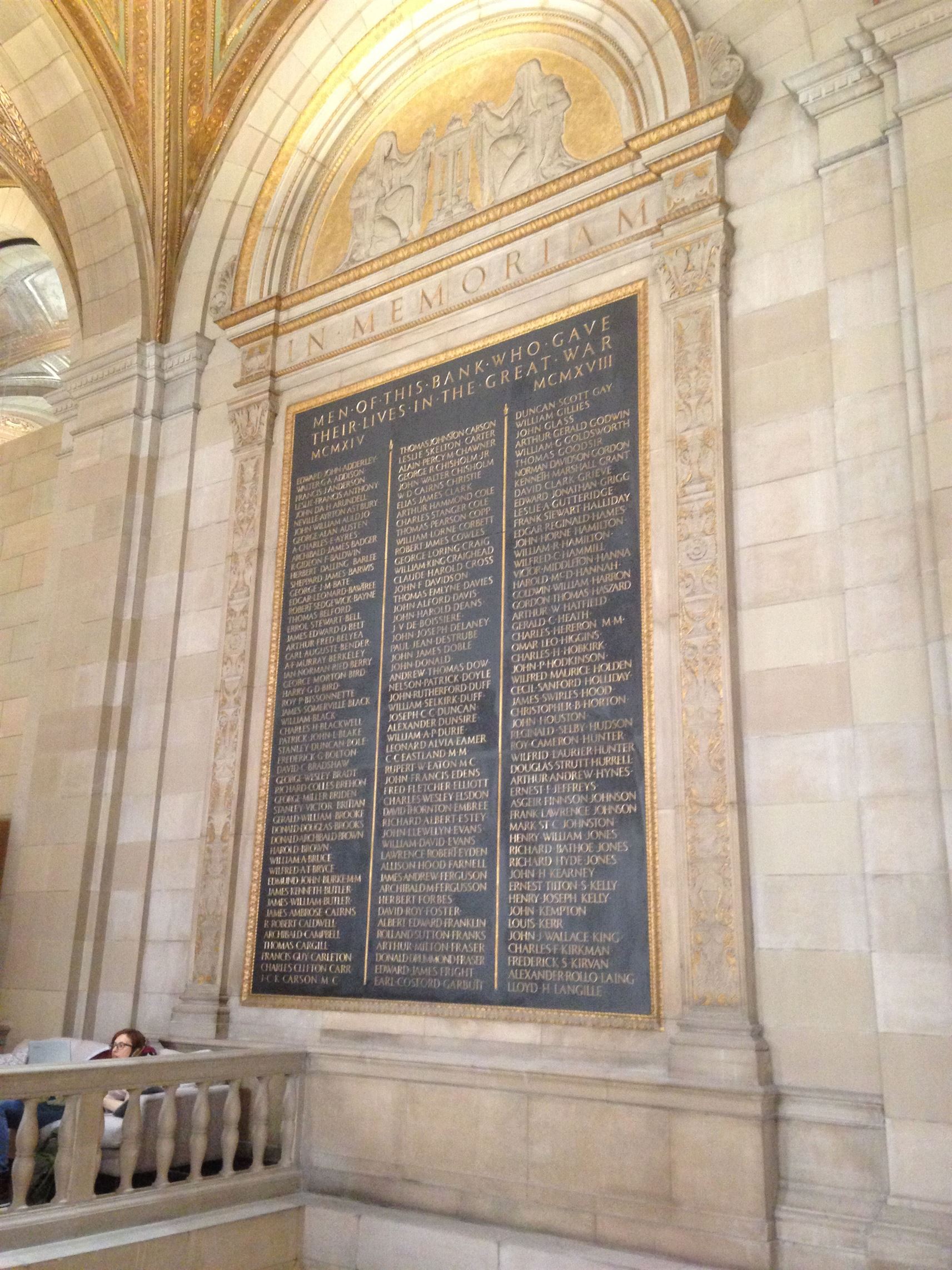 One of the two Royal Bank First World War memorial tablets.