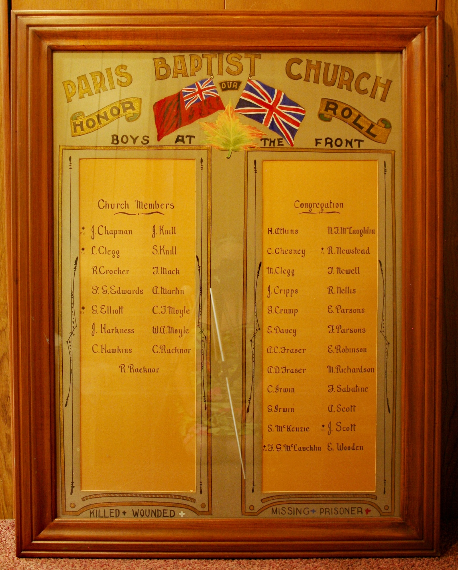 Paris Baptist Church First World War Honor Roll