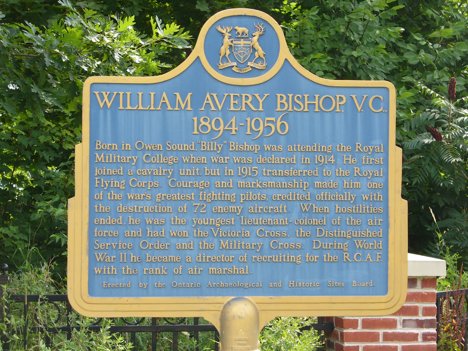 William Avery Bishop, V.C. Plaque