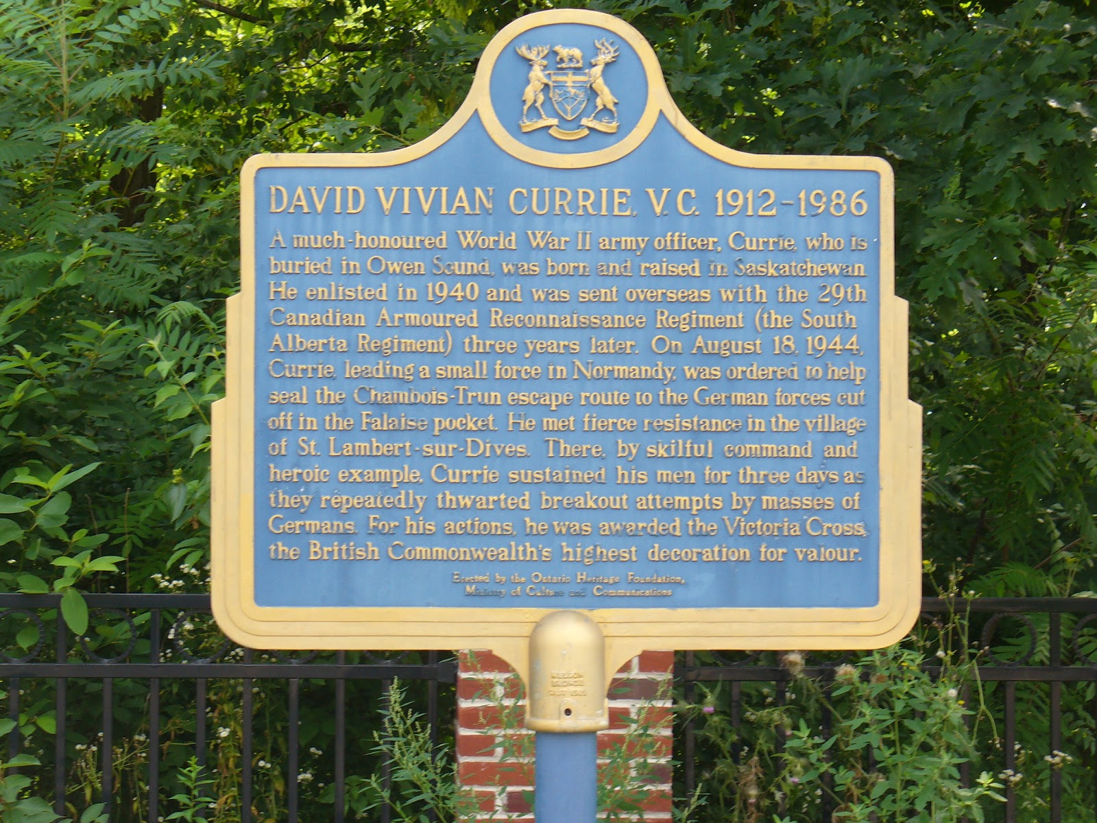 Plaque commémorative de David Currie, V.C.