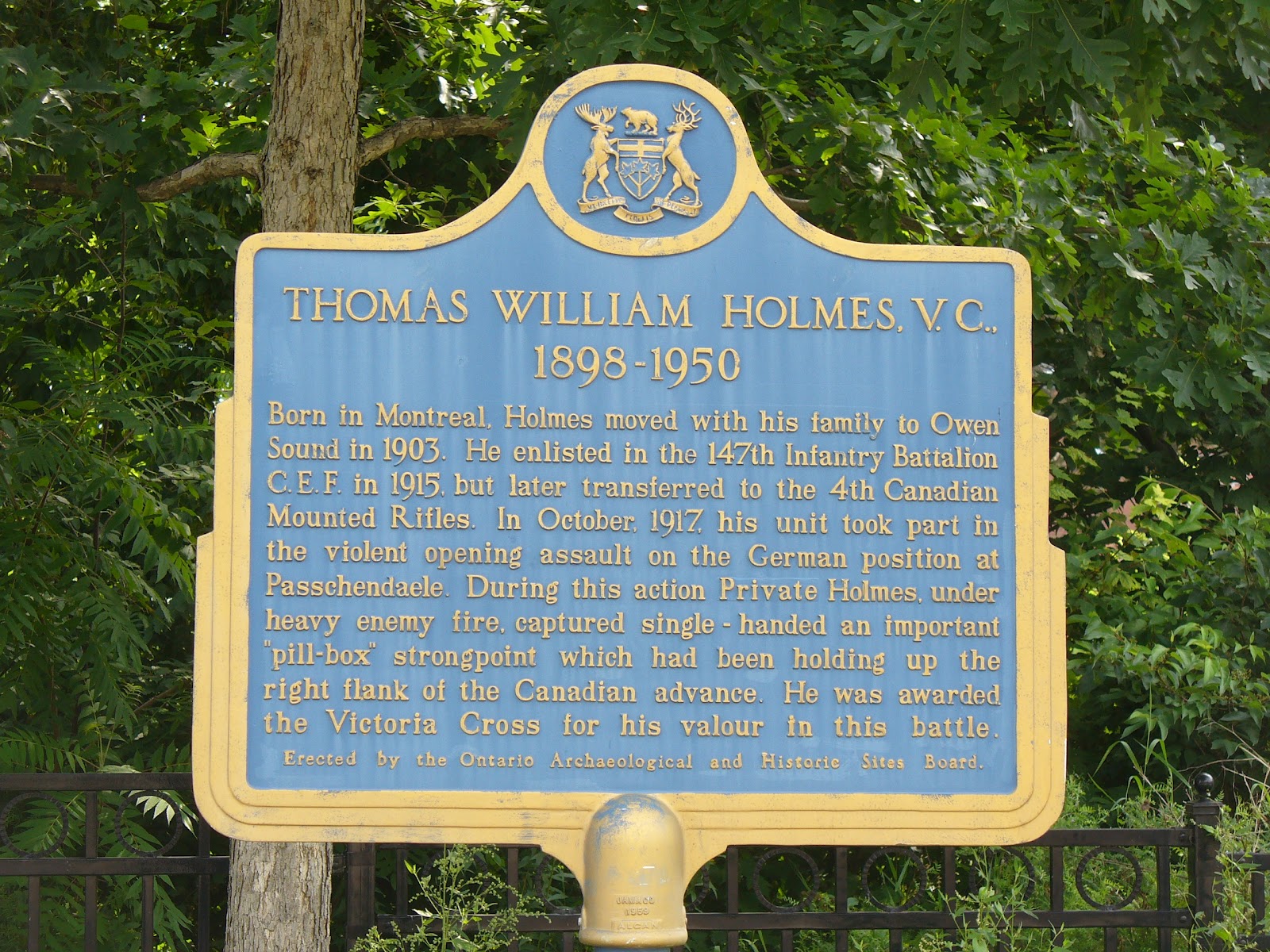 Plaque commémorative de Thomas Holmes, V.C.