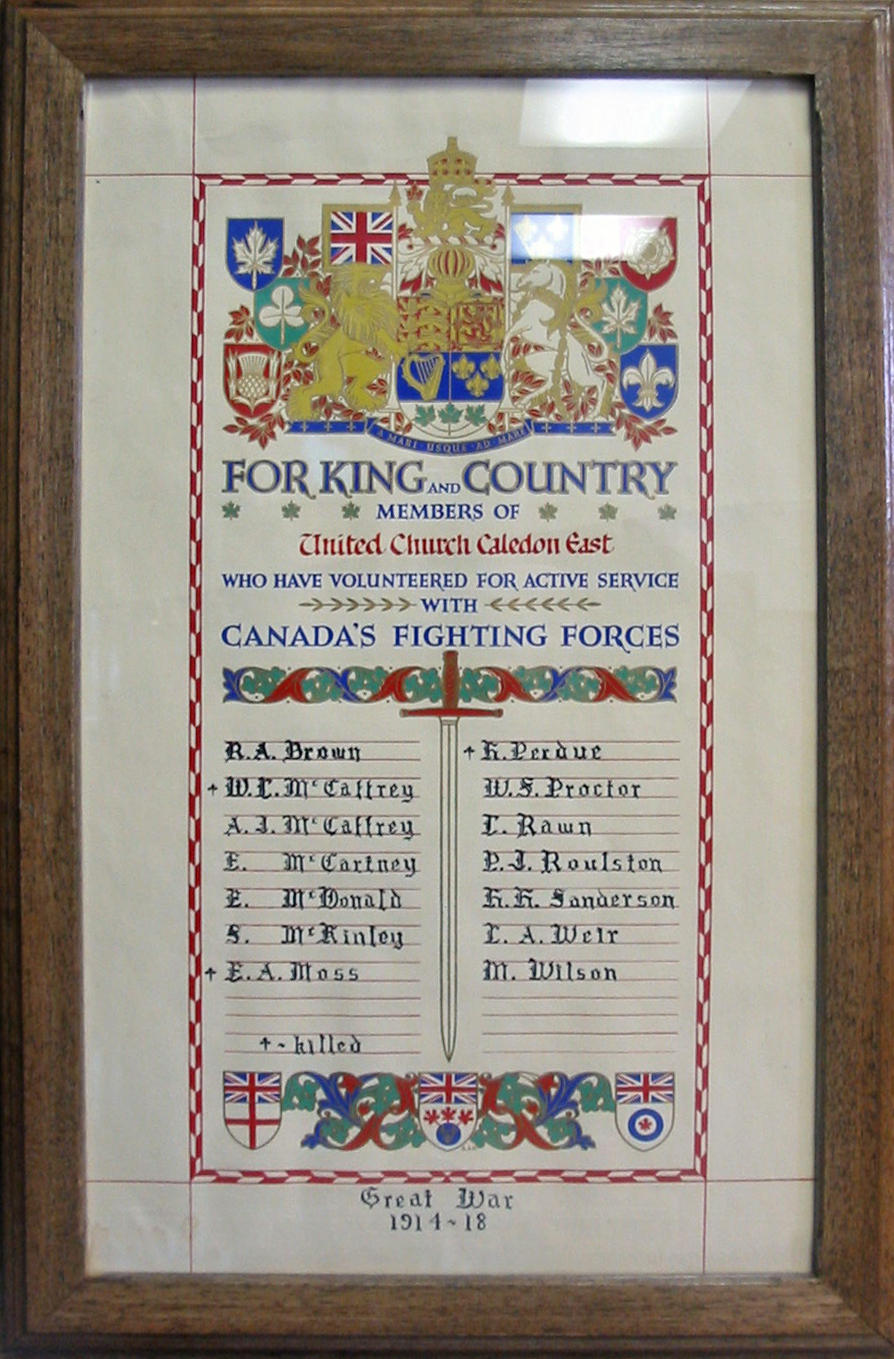 Caledon East United Church First World War Honour Roll