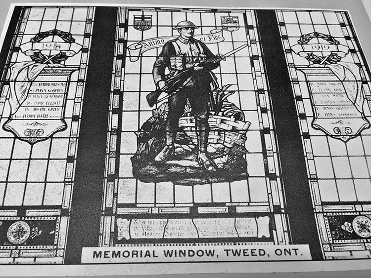 Tweed Stained Glass War Memorial window black and white