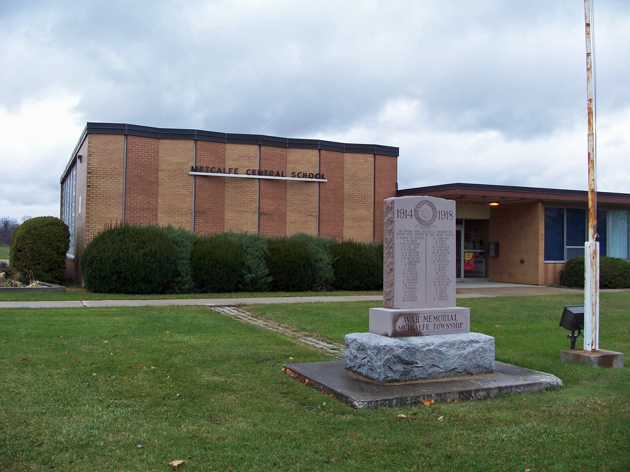 Memorial at original location, Metcalfe Central School, 6101 Calvert Drive.