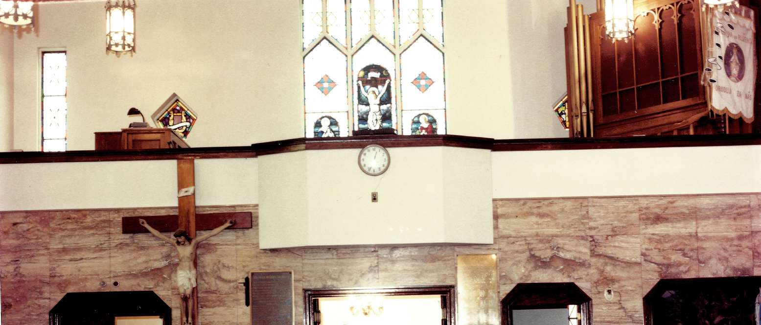 Window located in the old church choir loft.