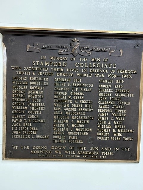 Stamford Collegiate Second World War Plaque