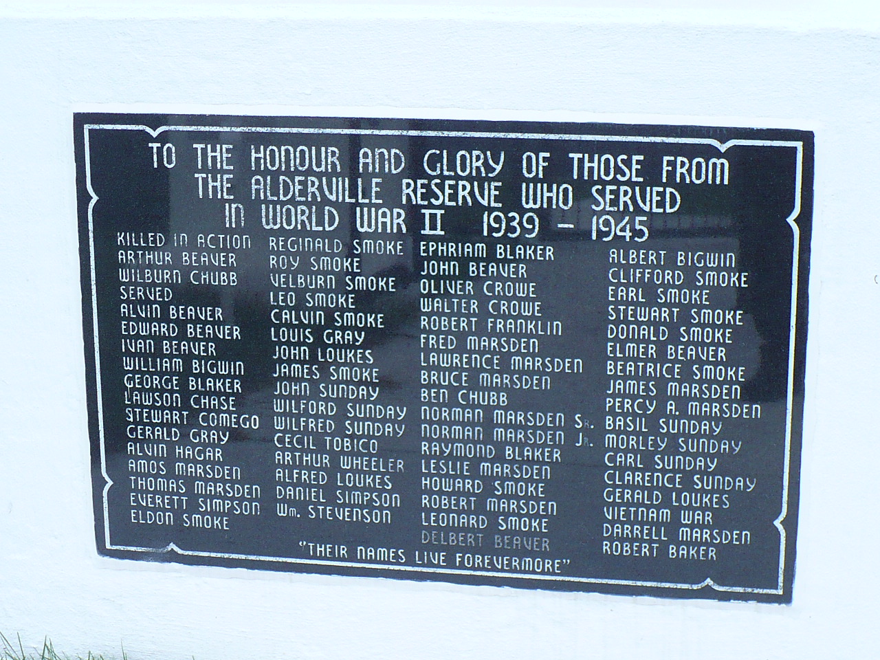 Second World War plaque