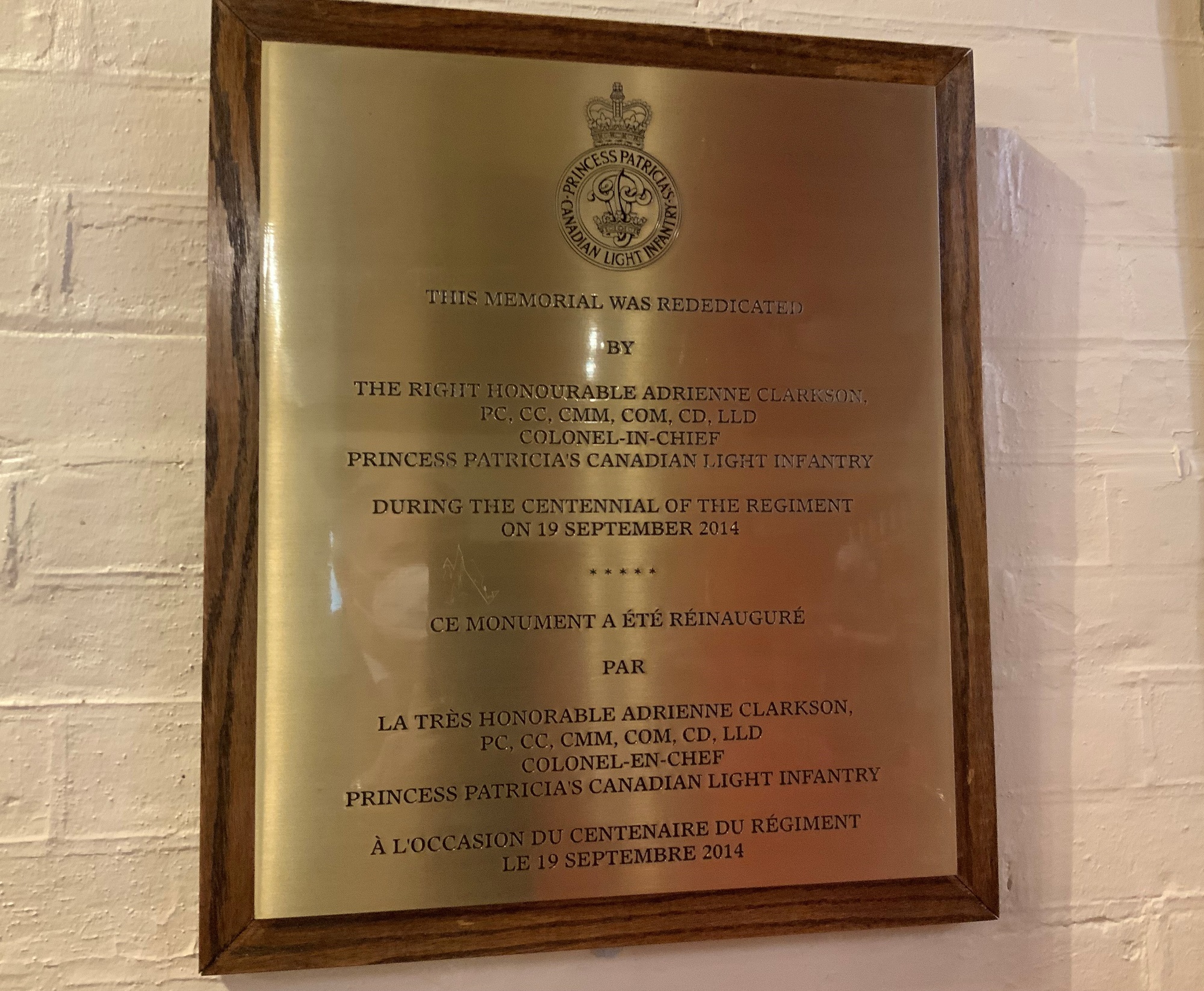 Princess Patricia's Canadian Light Infantry Centennial Plaque