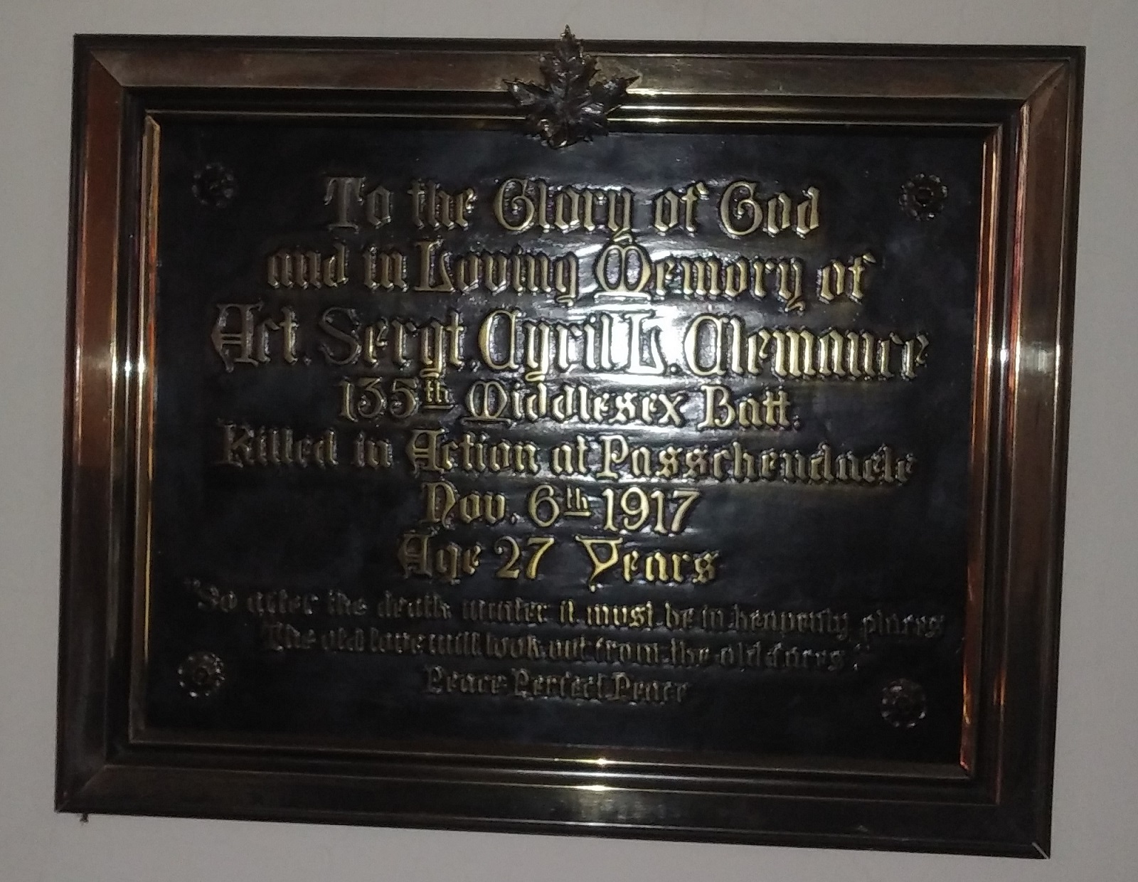 Acting Sergeant Cyril L. Clemance Plaque