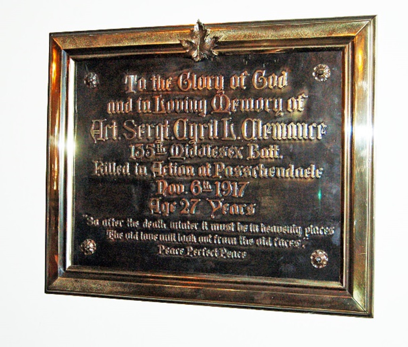 Acting Sergeant Cyril L. Clemance Plaque