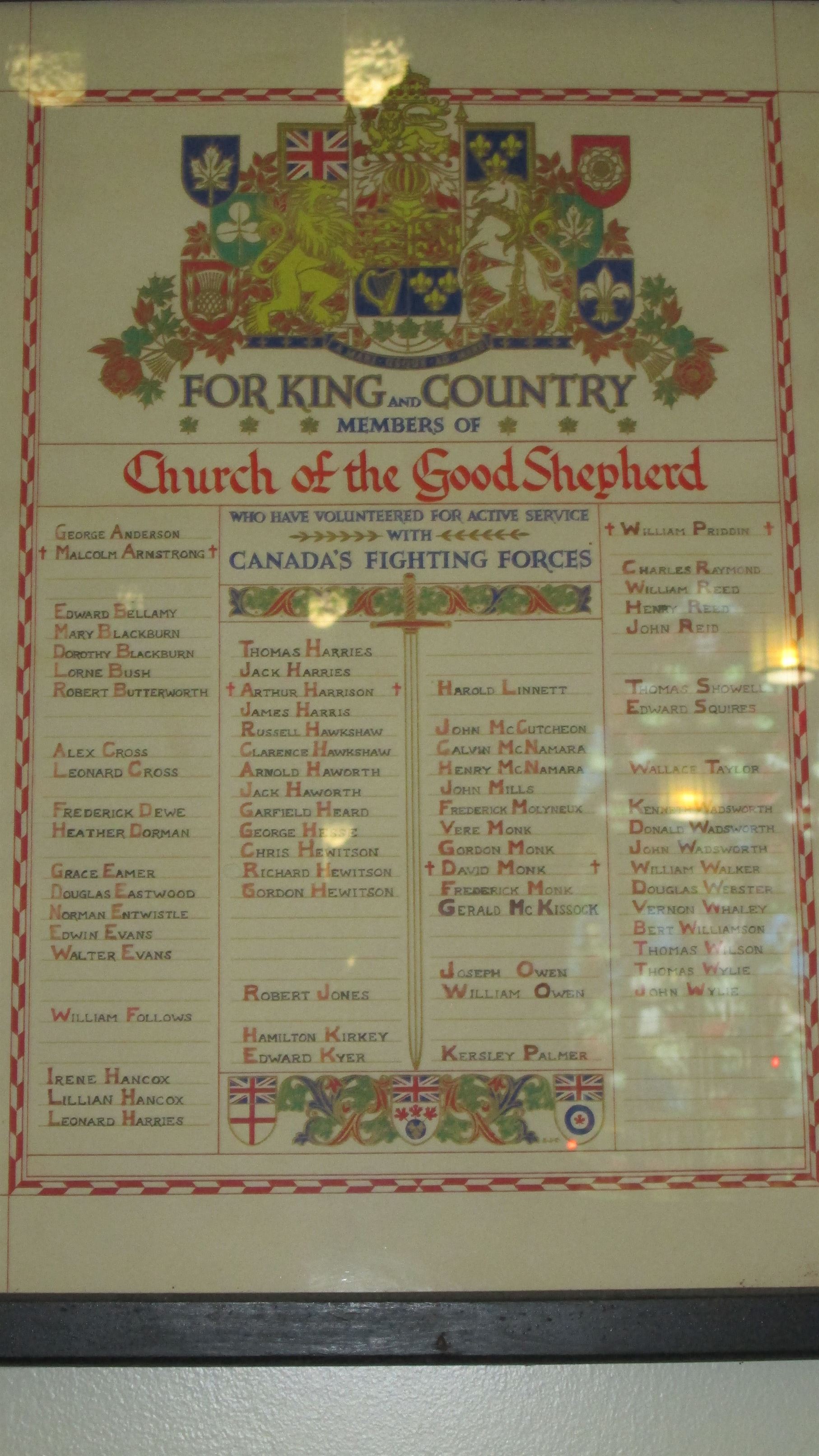 Church Of The Good Shepherd Second World War Honour Roll - National ...