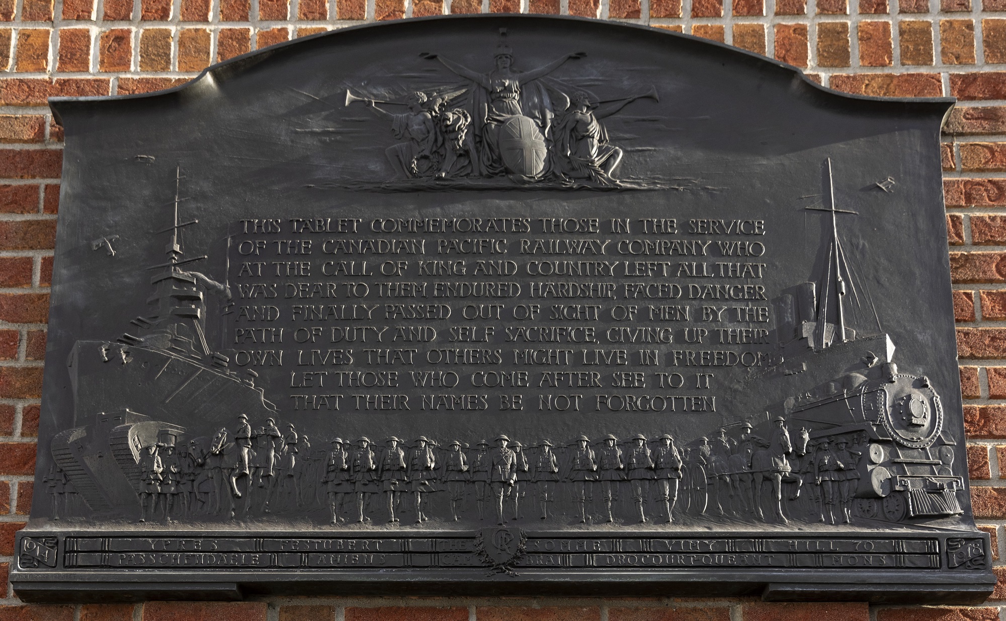 Plaque de la Grande Guerre de le Chemin de fer Canadien Pacifique