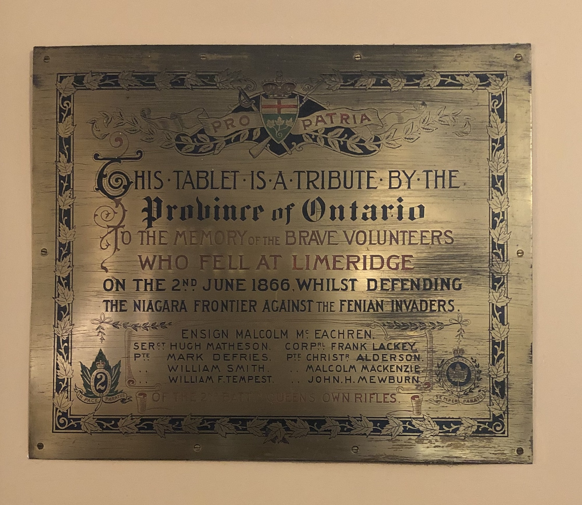 Battle Of Ridgeway Plaque - National Inventory Of Canadian Military 