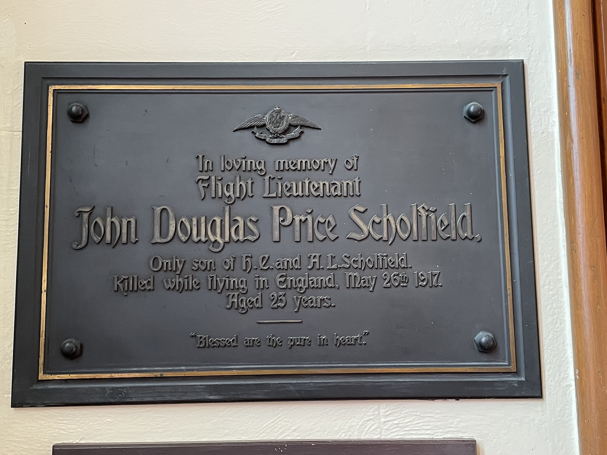 Flight Lieutenant John Douglas Price Scholfield Plaque