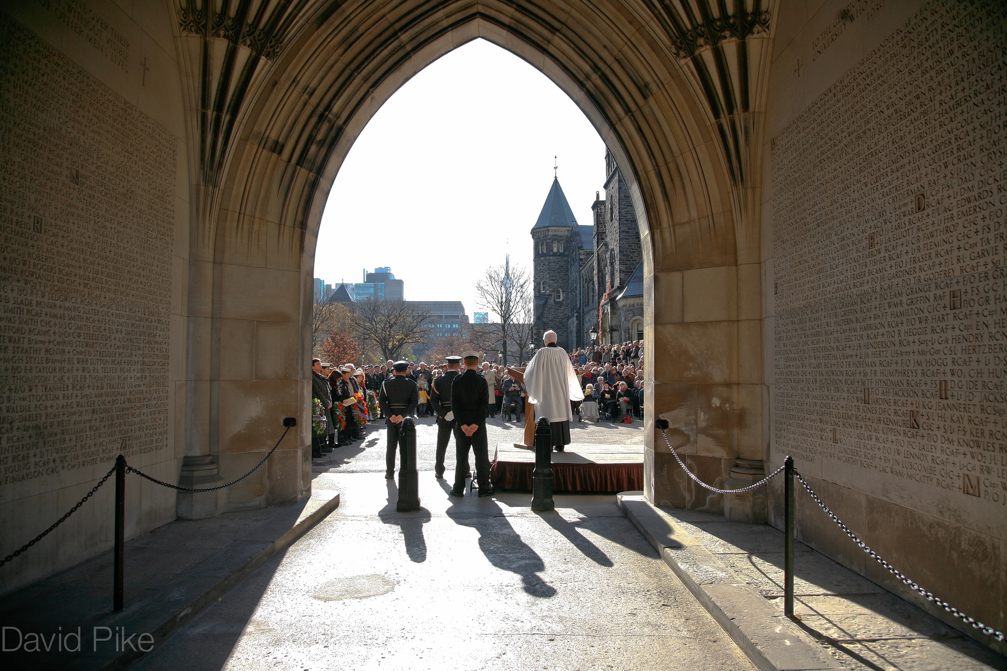 Memorial Arch, Service of Remembrance, Nov. 11, 2010. Canon Hobbs at podium.