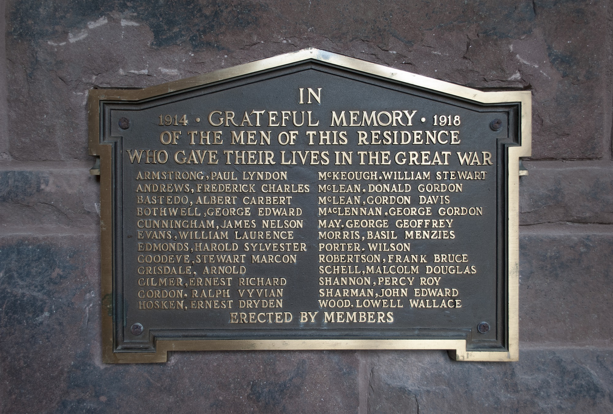 East House First World War Plaque