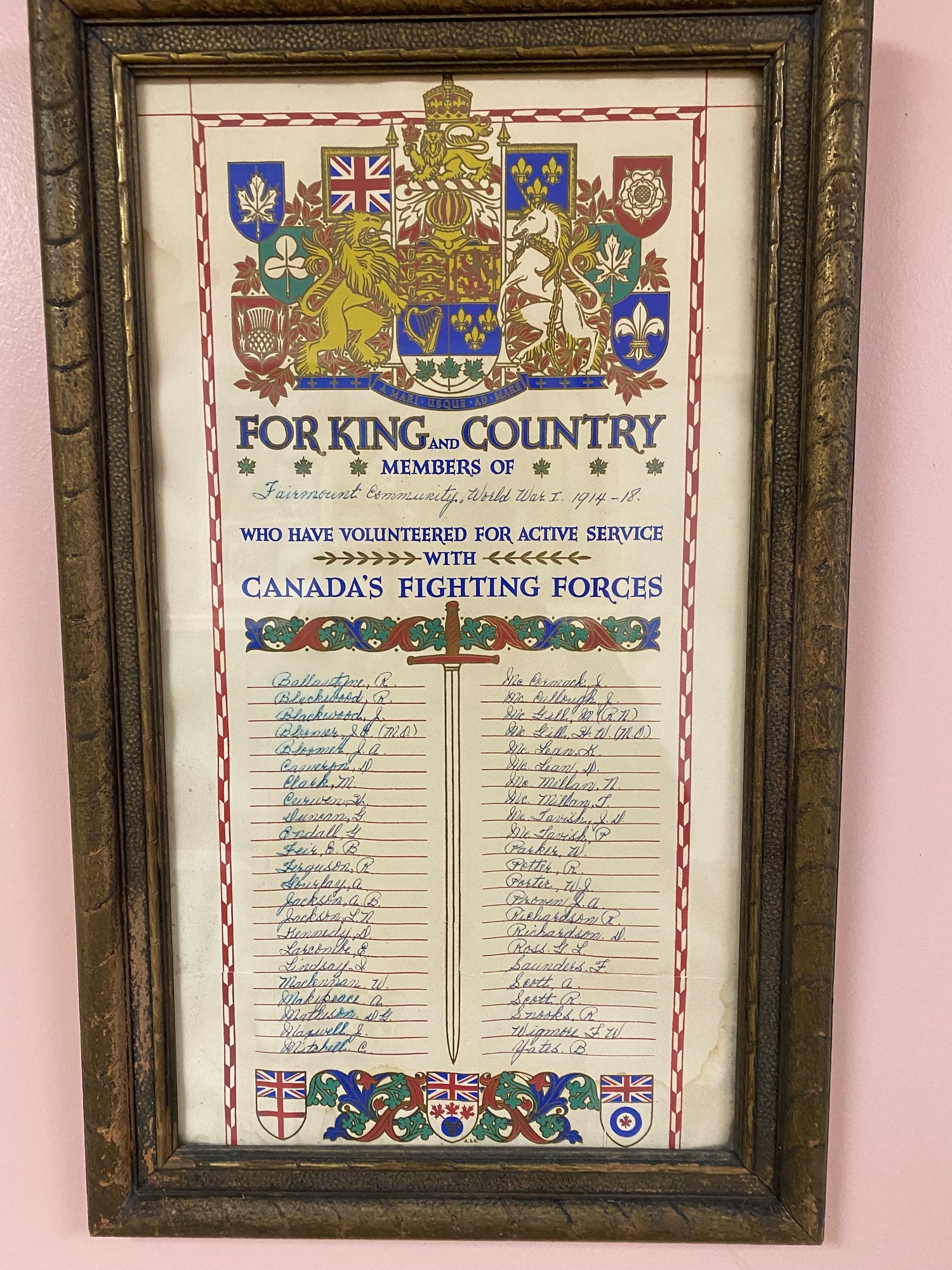 Fairmount Community First World War Honour Roll - National Inventory of ...