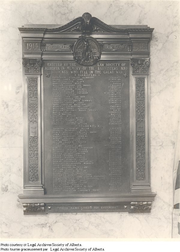 Alberta Law Society Great War Plaque