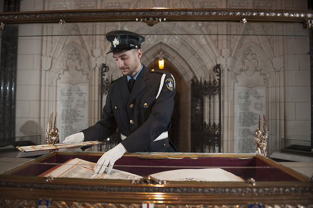 Guard in front of the First World War Book of Remembrance