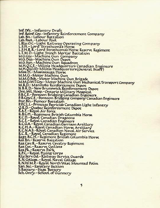 Units (Canadian) page 5 - First World War - Text transcription to follow
