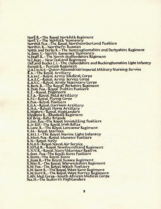 Units (British, Commonwealth and others) page 8 - First World War - Text transcription to follow