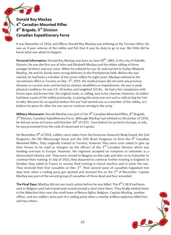 Oakville Remembers Biography