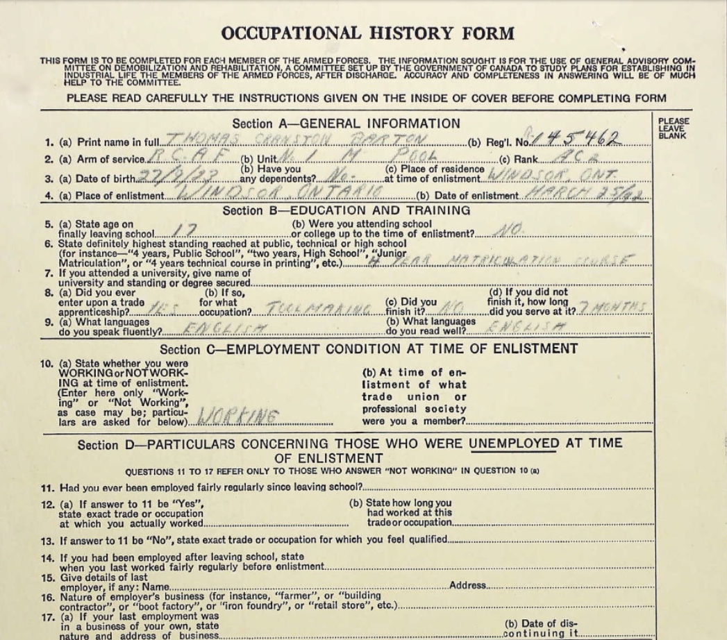 Occupational History Form