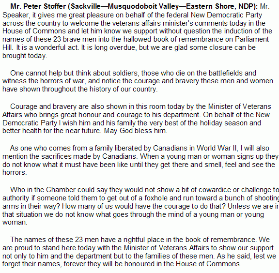 Statement by Mr. Peter Stoffer