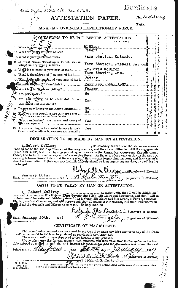 Attestation Paper (page 1)