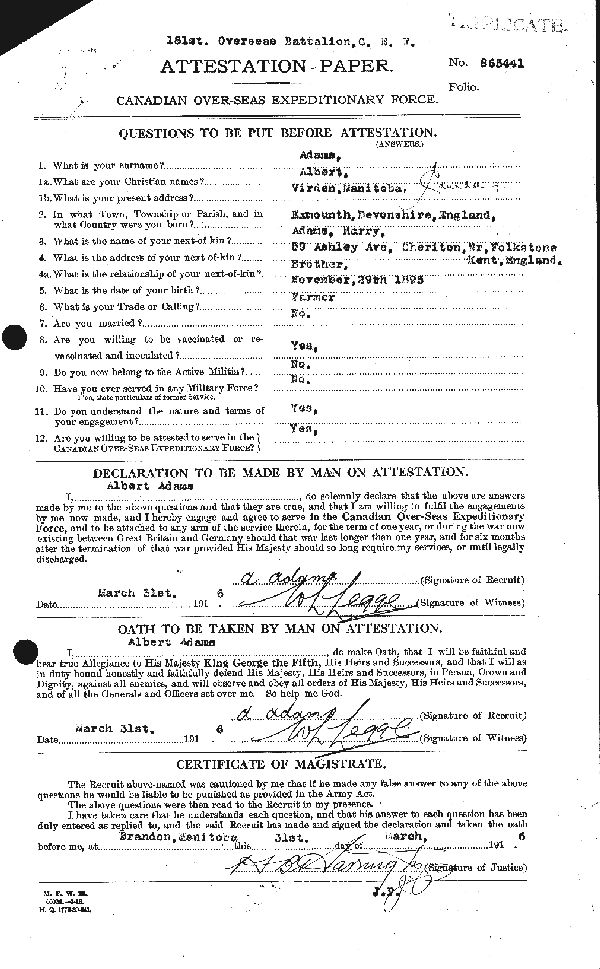 Attestation Paper (page 1)