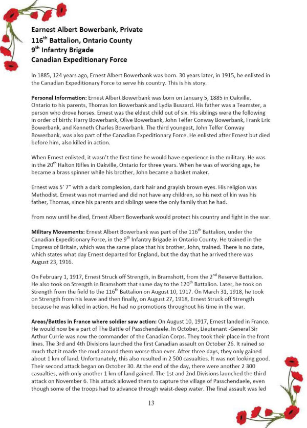 Oakville Remembers Biography