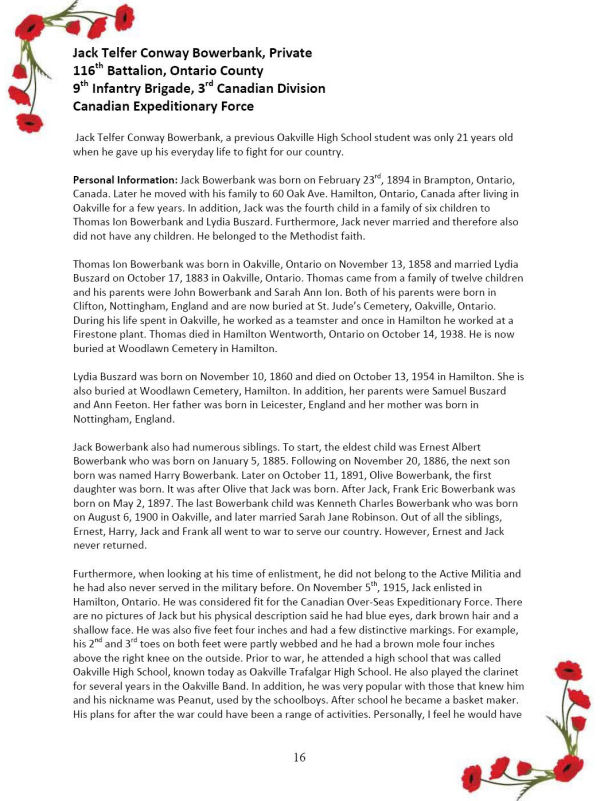 Oakville Remembers Biography