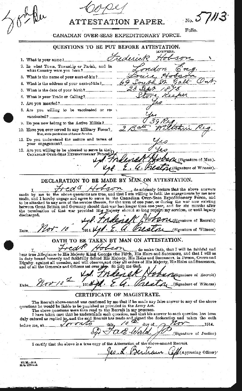 Attestation Paper (front)