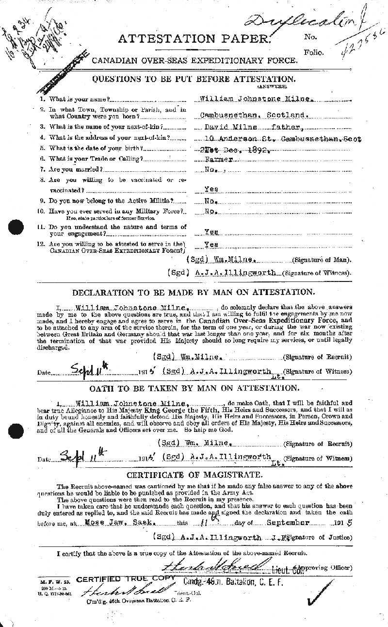 Attestation Paper (front)