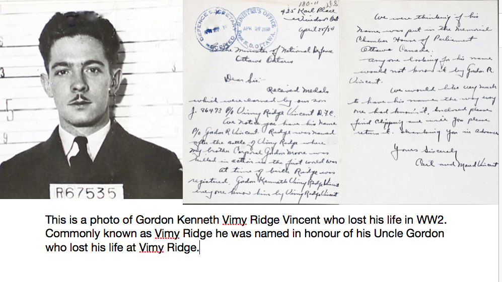 Photo of GORDON KENNETH VIMY RIDGE VINCENT
