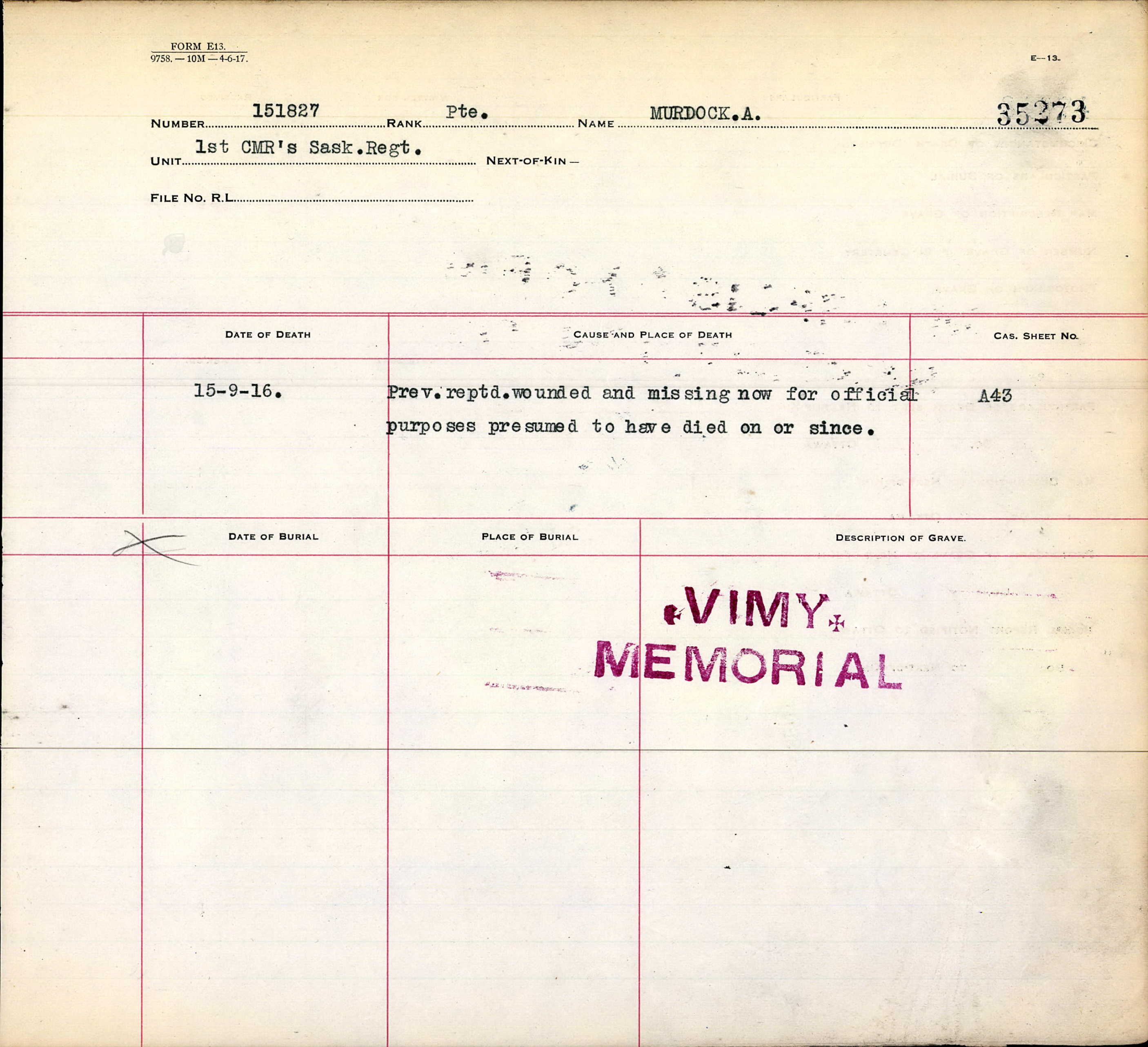 Burial Document