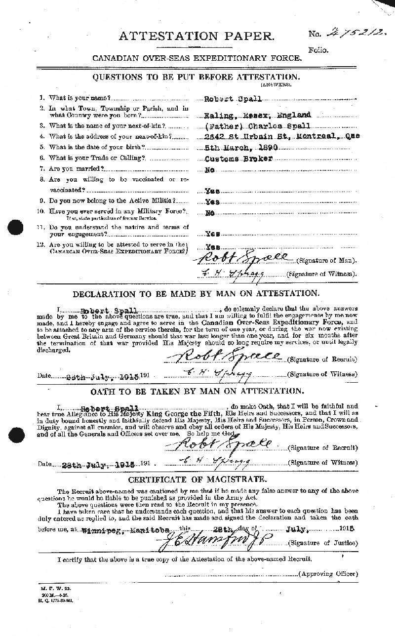 Attestation Paper (front)