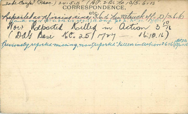 Record of Service Card (Reverse)