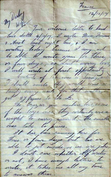 Page 1 of his Letter to his wife, Florence (October 12, 1917)