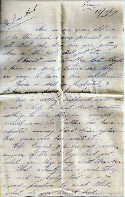 Page 1 of his letter to his son, Austin (October 20, 1917)