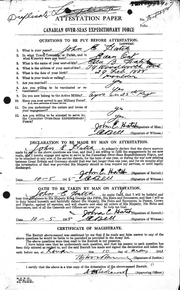 Attestation Paper (front)