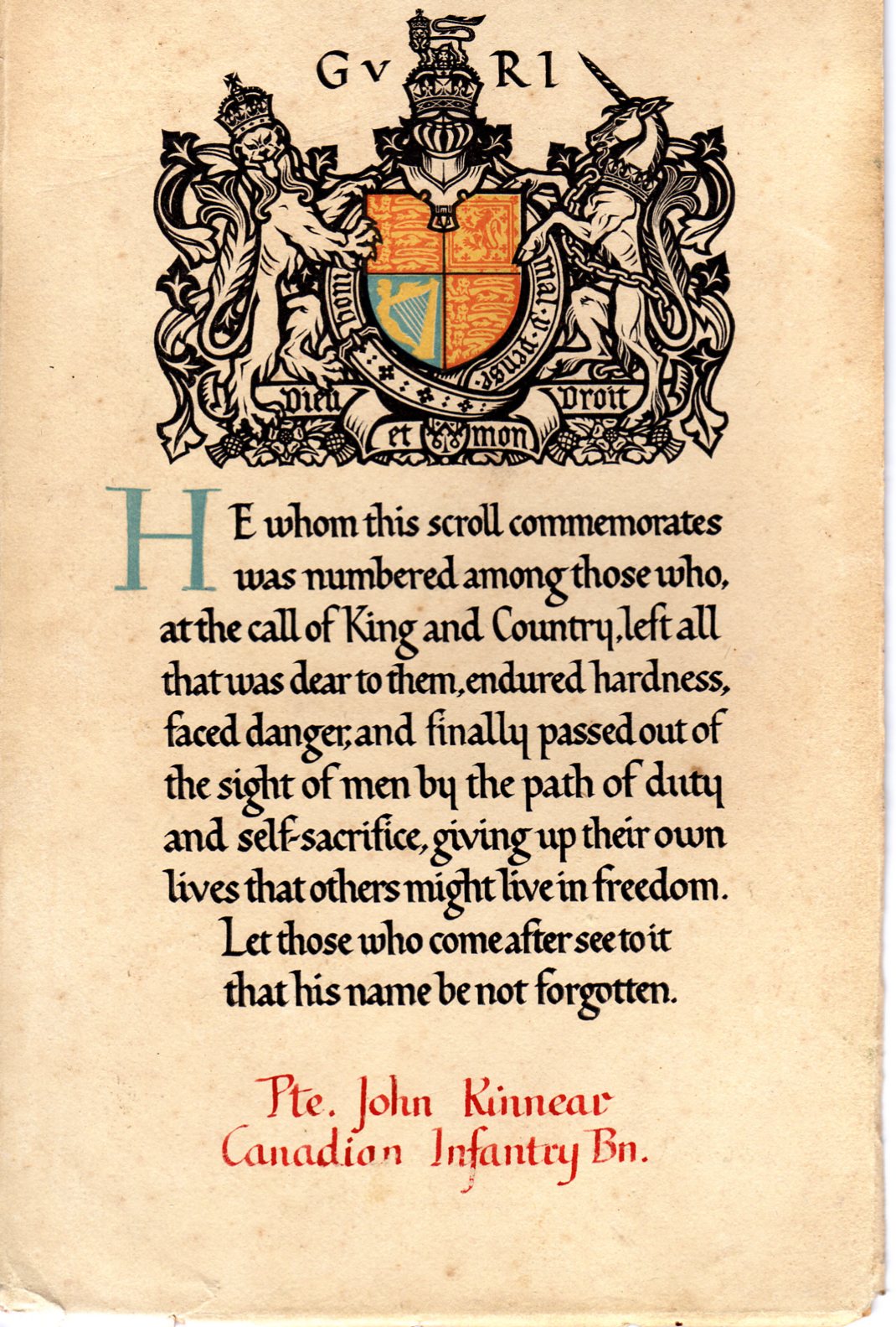 Letter of Condolonces