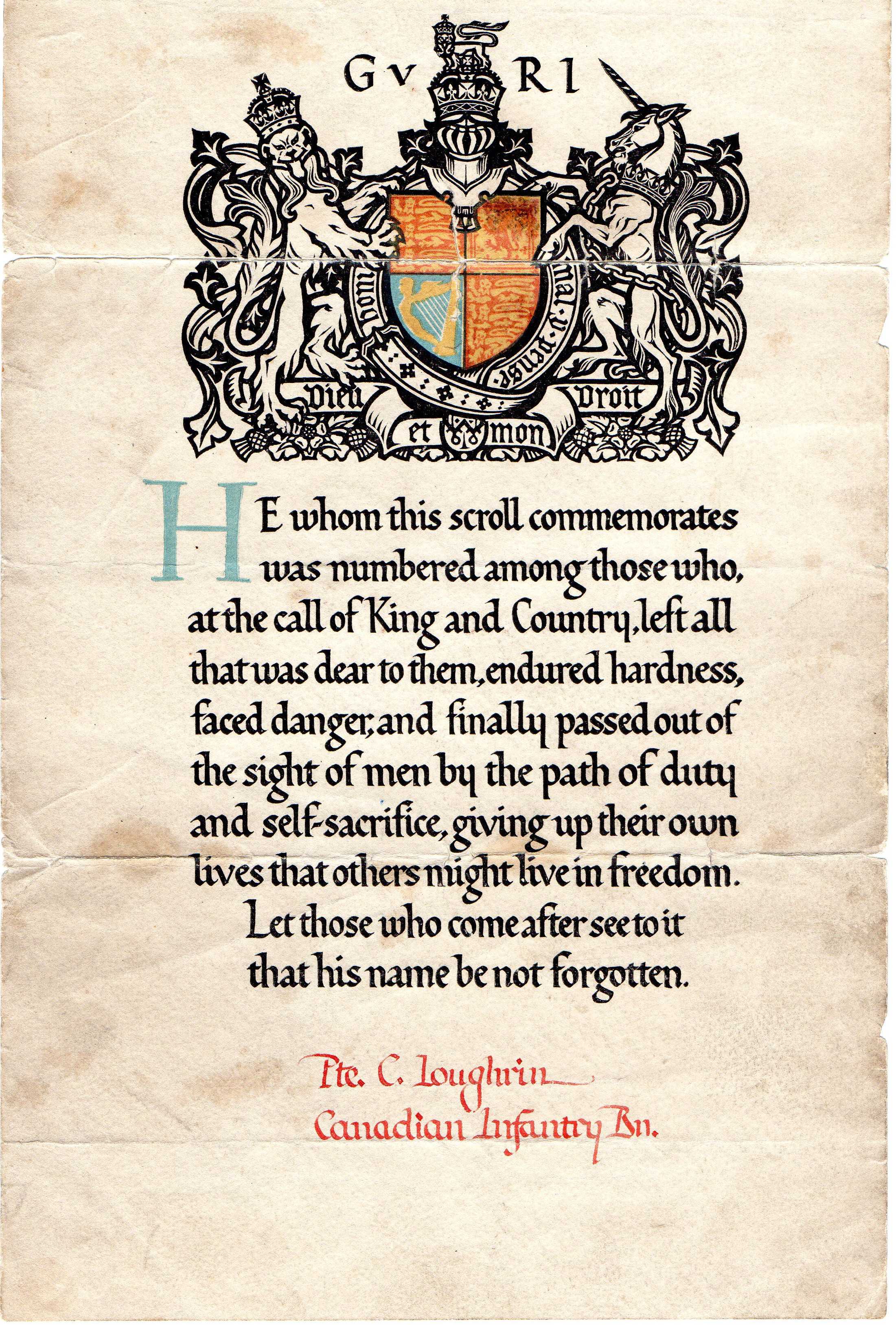 Memorial certificate