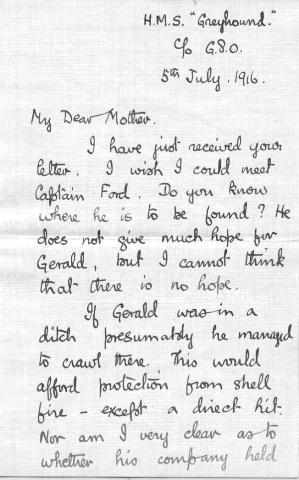 Letter from brother, Frederick Peters VC