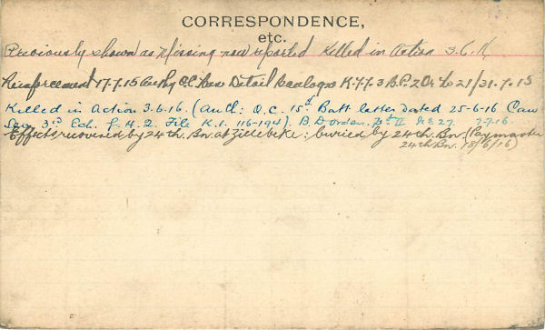 Record of Service Card (Reverse)